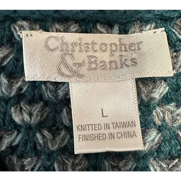 Coldwater Creek Women’s Wool Cardigan Sweater L Button Down Green Tweed Knit - Picture 4 of 7